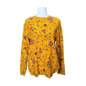 Vtg Liz Claiborne 100% Silk Blouse Mustard Yellow Paisley Floral Boho Maximalist